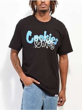 Cookies Black Short-Sleeve Graphic Tee with Blue Logo